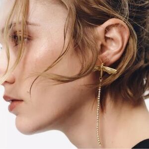 Zara Dragonfly Crystal Gold Earrings